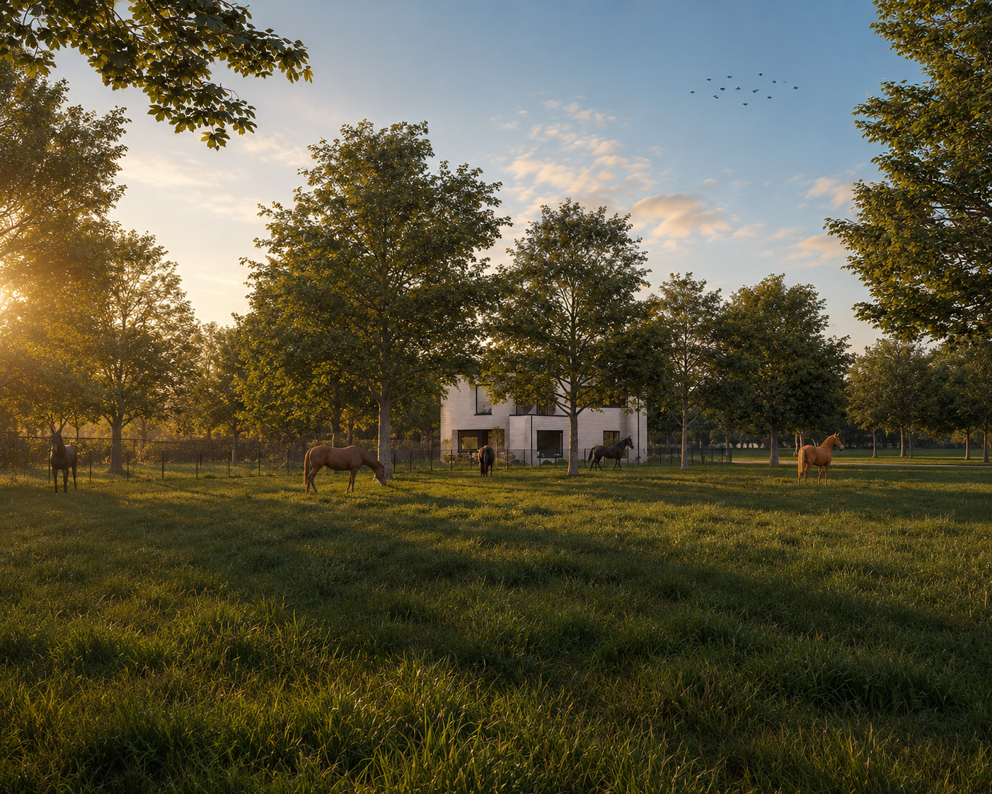 ston3s weiland paarden villa zonsopgang